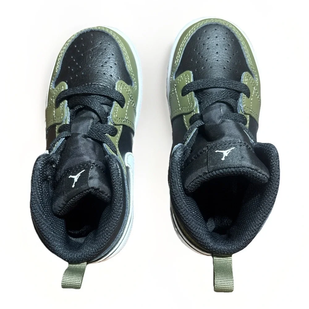 *NEW* TODDLER BABY NIKE AIR JORDAN 1 MID (TD) BLACK/WHITE-OLIVE (DQ8425 092) 8c